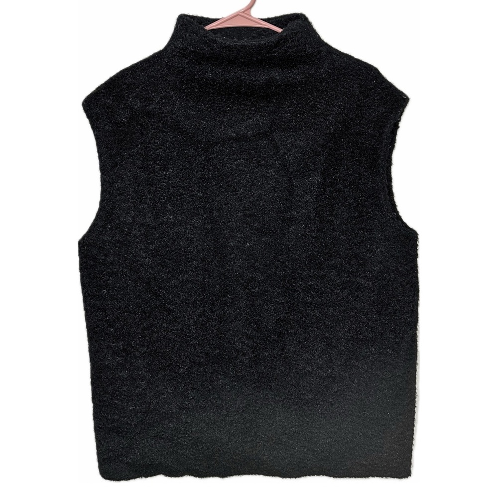 Zara Sleeveless Boucle Sweater Vest High Neck Turtleneck Warm Black Size XS